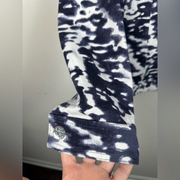 Escada White Blue Print Denim Jacket Silver Crackle Button Size 38 EUC - Picture 6 of 8